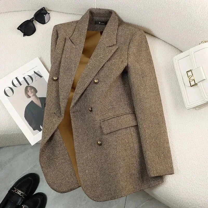 2025 Spring Womens Coat AutumnWinter High Fashion n Perception Versatile Herringbone Pattern Set Jacket Casual Top 250407