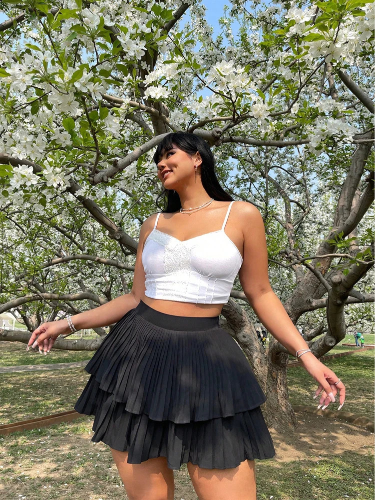 Plus Size Pleated Skirt Girls Beach Skirt Sports Skirt Stretch Basic Mini Skirt With Wedding Lined Pants 250410