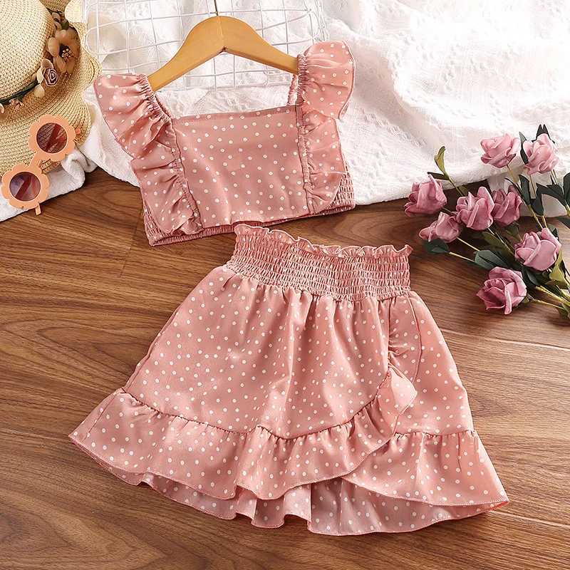 Girls clothing set 5-12T tricolor optional flying sleeve square collar vest top+lace dress childrens girls baby clothing setXJ250410