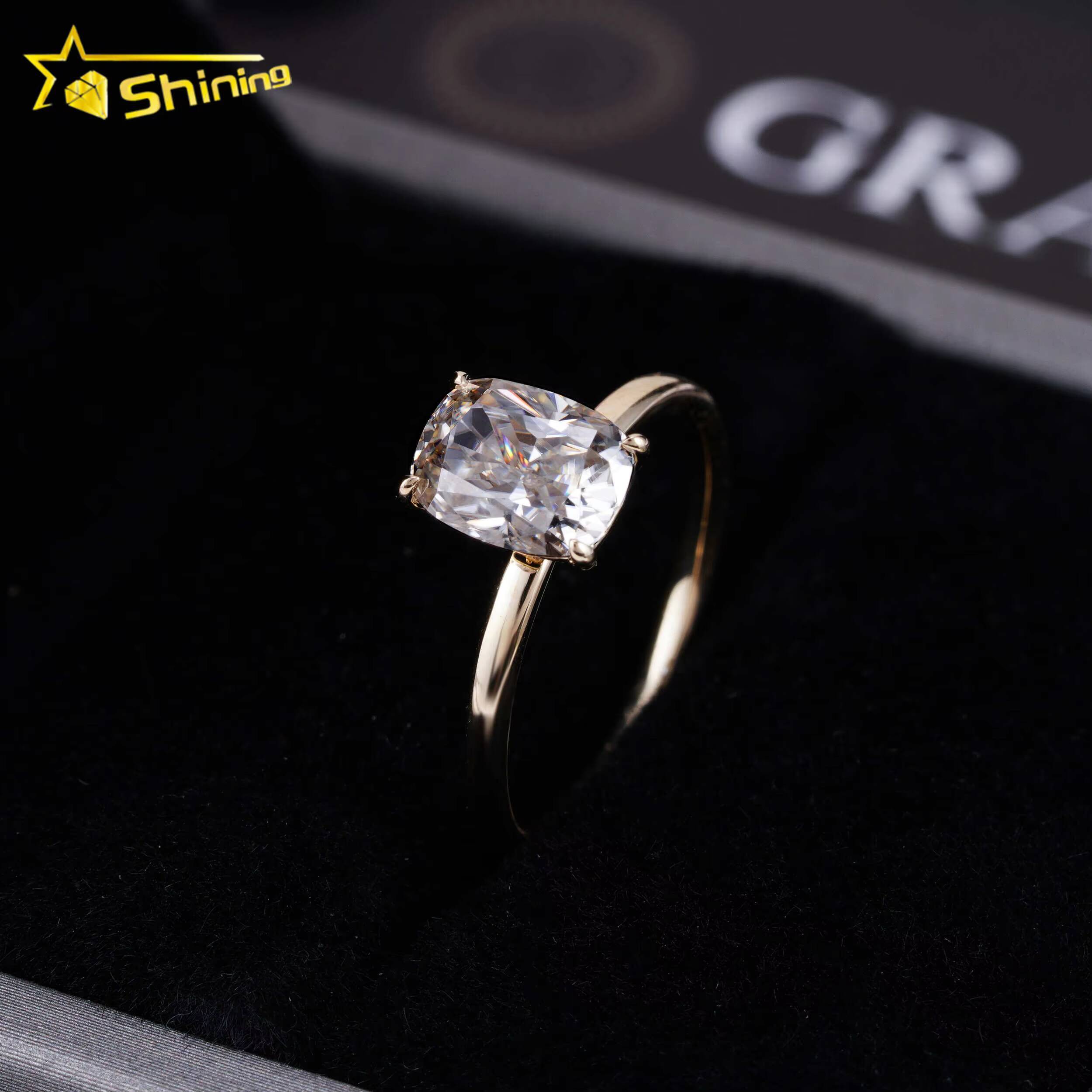 GRA Certificated Women 14K Real Gold Wedding Rings 6x8MM 2CT Cushion D VVS Moissanite Engagement Ring