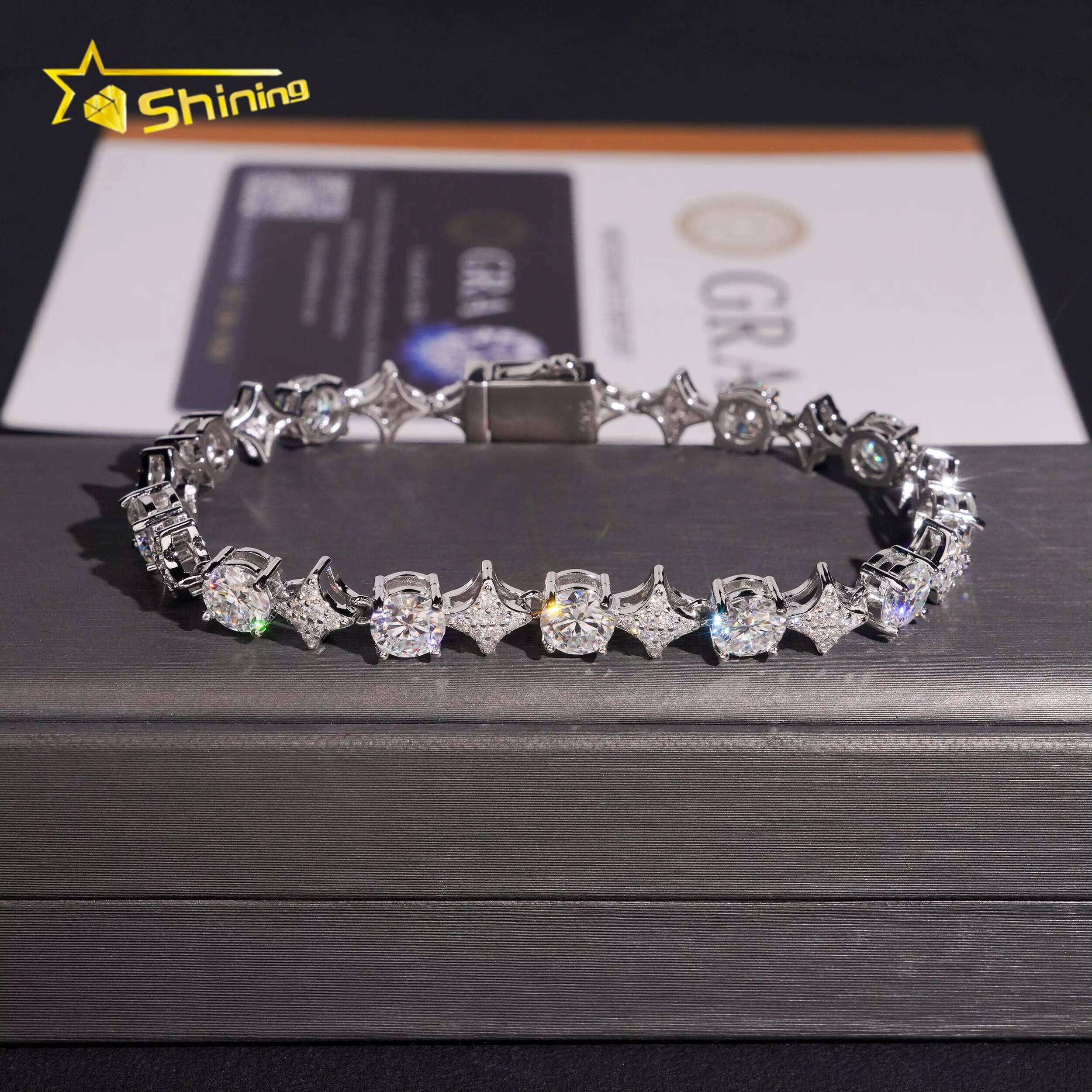 Trendy Iced Out D VVS Moissanite Diamond Bracelet GRA Certificated Custom 925 Silver Bracelet Men Hip Hop Moissanite Jewelry