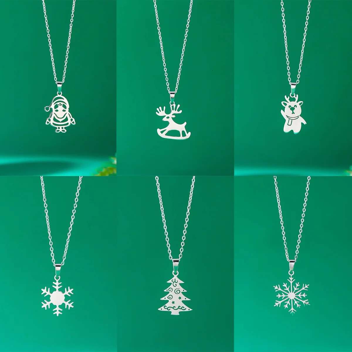 Silver Color Stainless Steel Christmas Pendant Necklace For Women Men Lovely Santa Claus Xmas Tree Deer Snowflake Choker Jewelry 251103