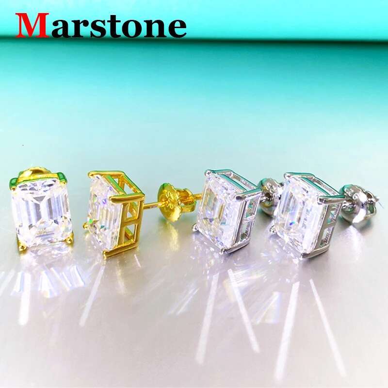 0.8-5CT Emerald Cut Moissanite Sparkling Hip-hop Screw Stud Earrings S925 Silver Earrings Top Quality Jewelry for Women Men