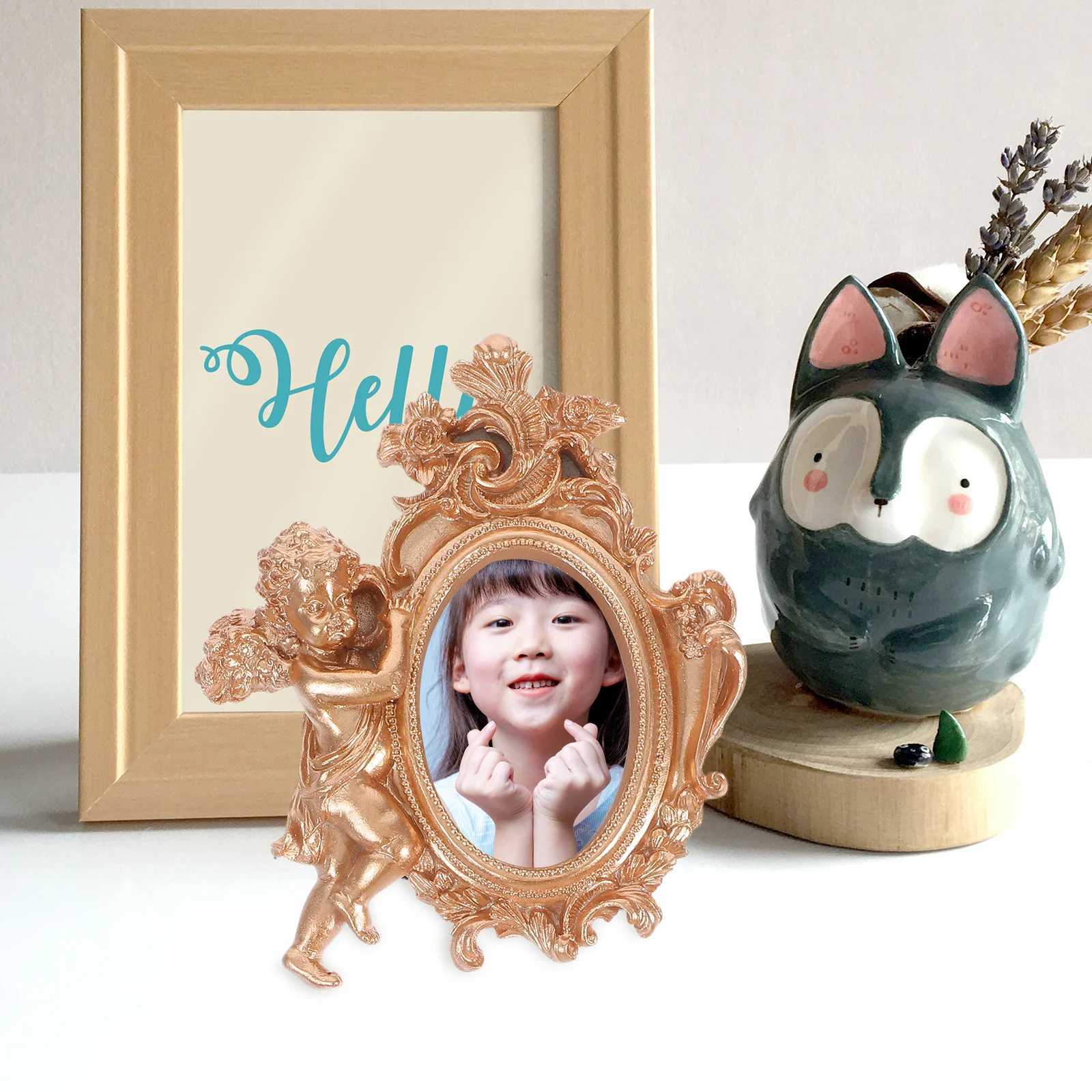 1pc Resin Angel-Themed Photo Frame Cute Desktop Display For Home Office Decor Memorial Baby Picture Holder Vintage Style L251110 H260306