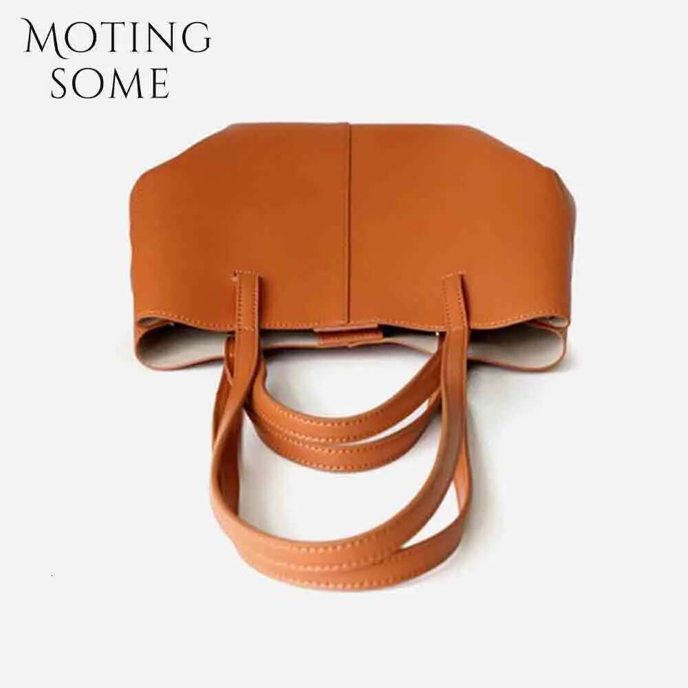 Motingsome Chic French Style Woman Cow Leather Handbag And Purses Oversize Fold Designer Casual Tote 2024 New