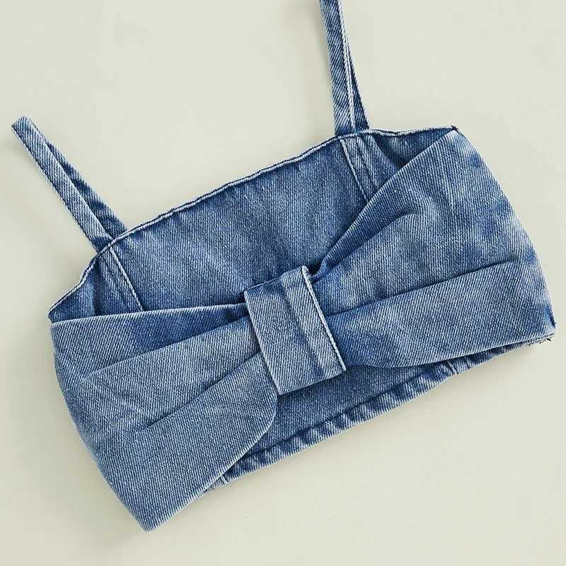 1-5 year girls shorts set retro denim vest with bow shorts summer 2-piece setXJ250410