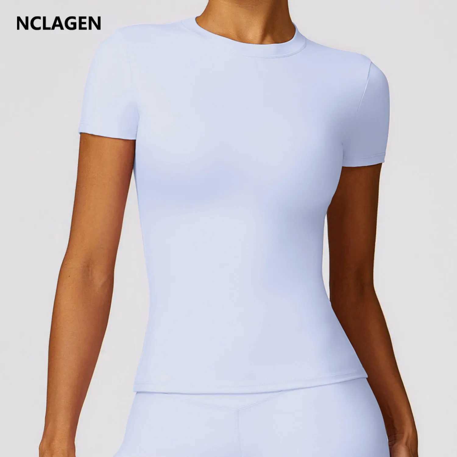 NCLAGEN Gym Top Womens Short sleeved Sports Shirt Womens Fitness Activity Shirt Running Accessories Yoga Tight TopW250411