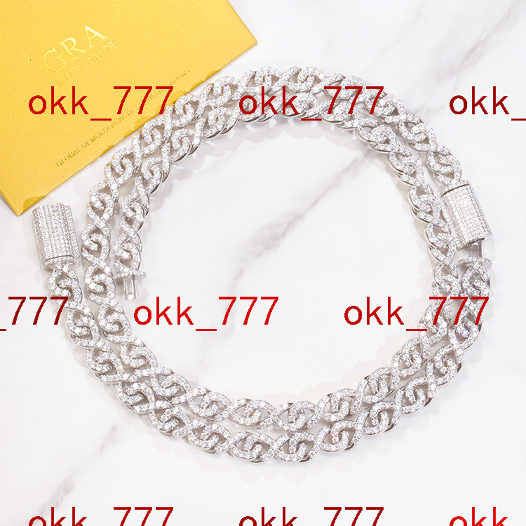 Fashion Infinity Link Mossanite Cuban Chain 9mm Wide 925 Solid Silver Chain Hip Hop Necklace VVS Moissanite Cuban Link Chain