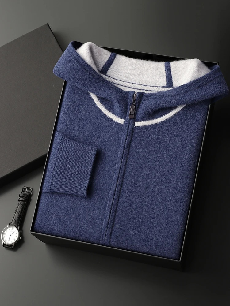 Thick Air Layer Mens Hooded Cashmere Sweater Cardigan Autumn Winter Casual Zippers Long Sleeve Tops Warm 100 Knitwear 251030