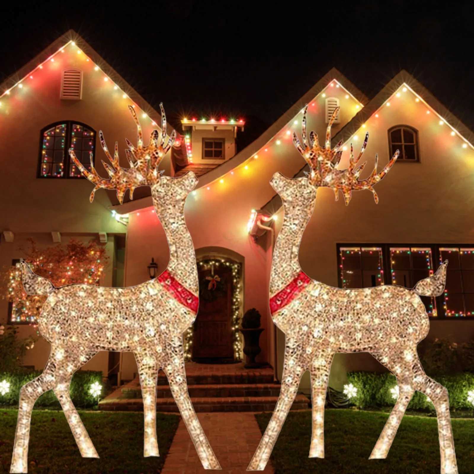 Christmas Christmas Outdoor Cute Deer Lighting Lighted Christmas Deer Sleigh Outdoor Yard Decoration Winter Decoration For Front Yards Y251111