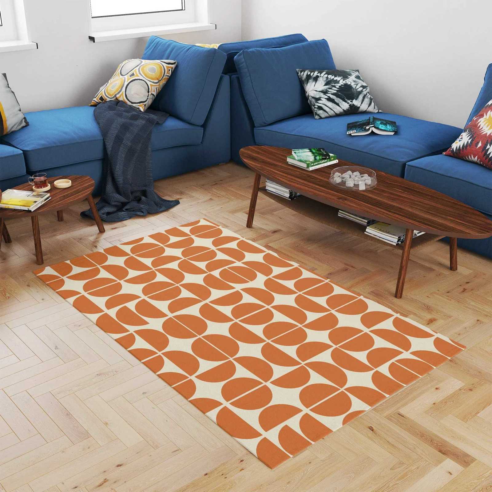 Checkerboard Rug Orange Floral Retro Rug Area Rug Bedroom Aesthetic Retro Rugs Art Deco Rug Mid Century Flower Groovy Rug Y251110