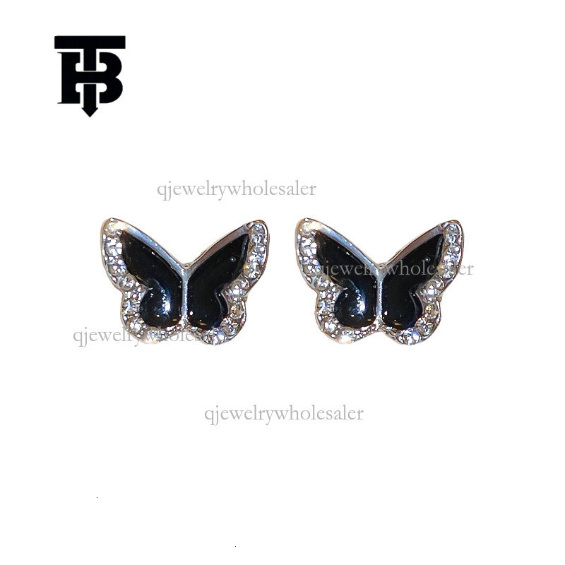 TB BHULAMTE Designer French Silver Needle Earrings Fashion Luxury Diamond Butterfly Earrings Niche Simple Versatile High-end Women's Jewelry