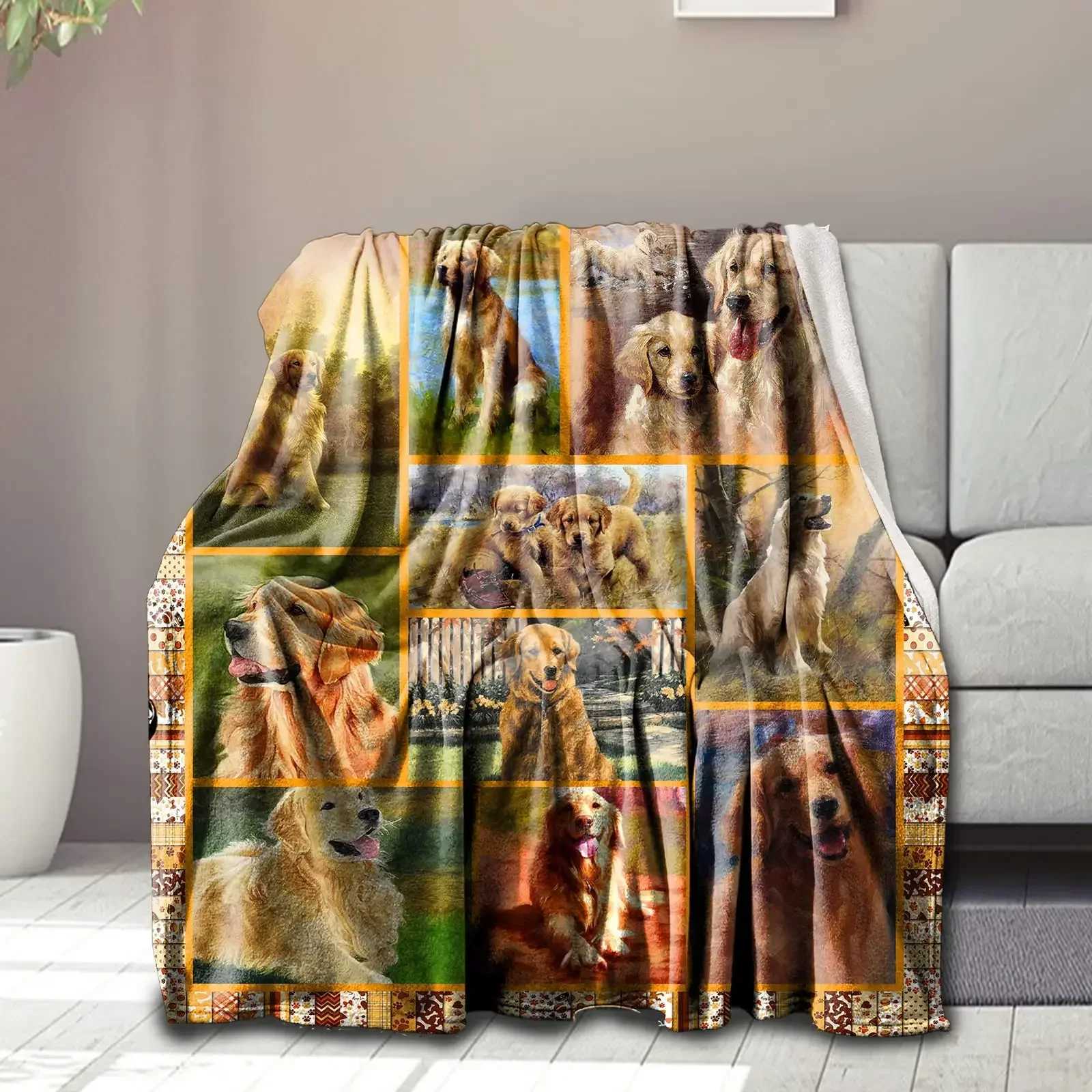 Golden Retriever Blanket Warm Plush Throw Bedspread Nap Shawl for Bed Sofa Home Flannel Animal Blankets Fluffy Soft Cozy Thermal C251111