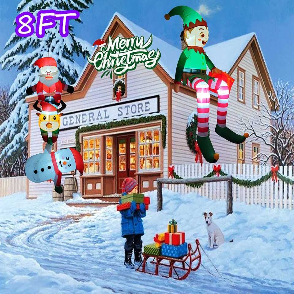 Christmas 8FT Christmas Inflatable Suspension Climbing Santa Claus Reindeer Snowman/Elf For Crossbeam Roofs Yard Xmas Decoration Props Y251111