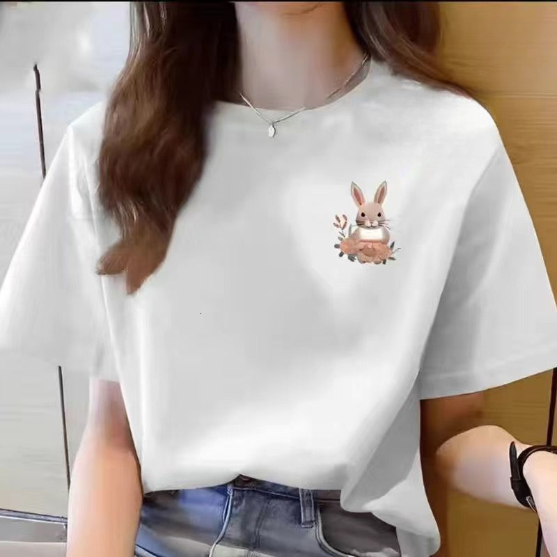 2025 Designer's Summer New Short Sleeved T-shirt Women's Floral Print Casual Top Student Korean Cartoon Fashion Loose Size Instagram T-shirt