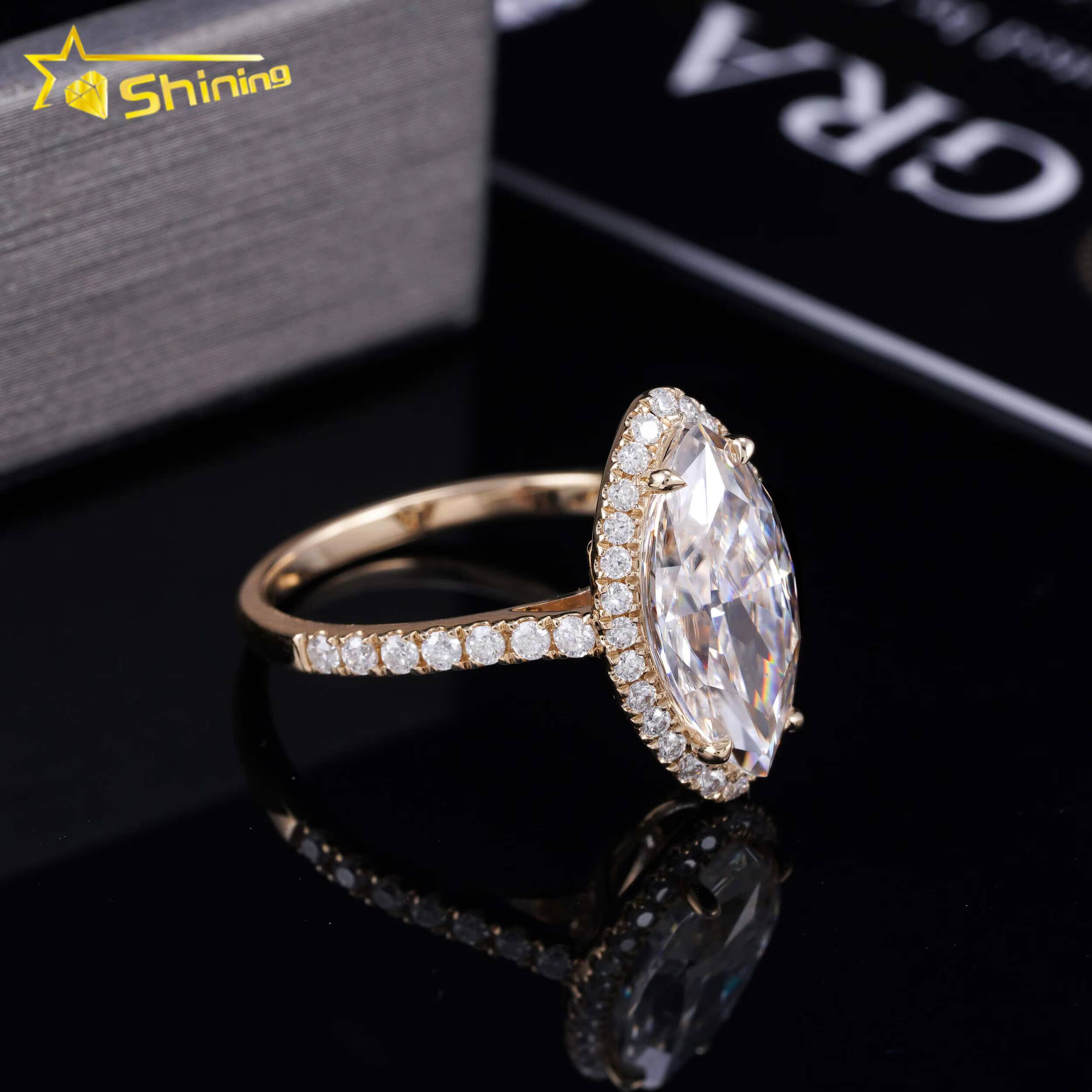GRA Certificated 14K Gold 3CT Halo Marquise VVS Moissanite Diamond Ring Custom Women Fine Engagement Wedding Rings