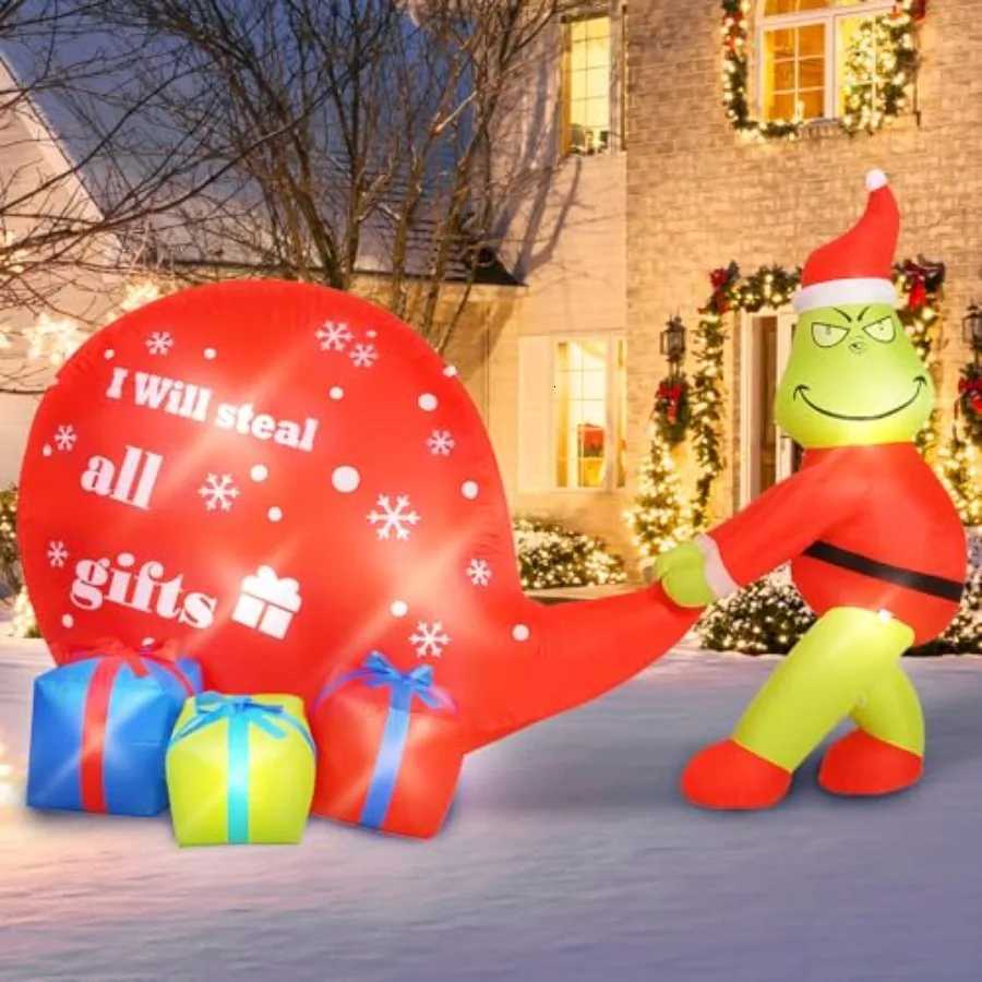 Christmas Christmas Green Big Monster Inflatable Decorations 55FT Lighted Up Outdoor Inflatable Decor with Builtin 8 LED Lights for Gard Y251111
