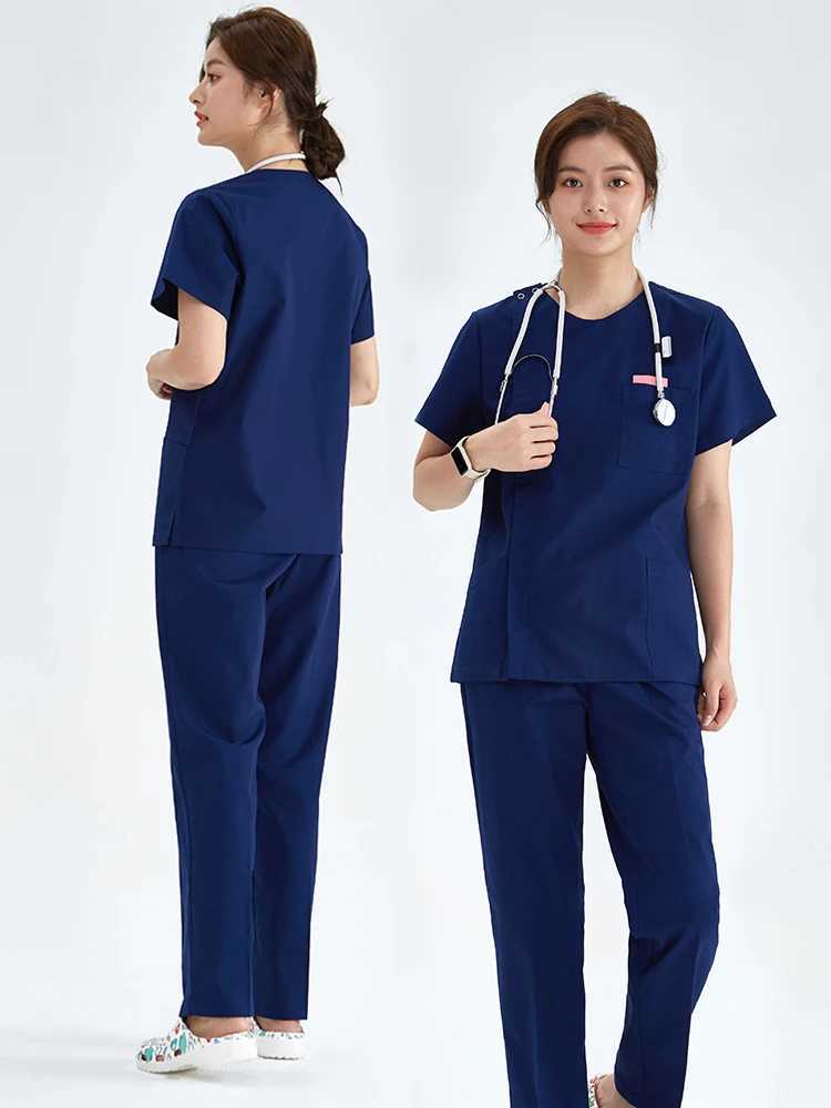 Medical Uniform Nurse Matte Set Womens Zipper Basic Pro 2-piece Top Drawstring Pants Heather Care Slim Tunic 205 X250410