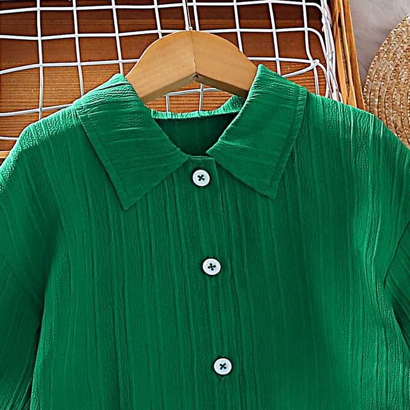 Girls set 8-12 year green long sleeved top+green pants for girls Korean sled set summer casual clothing setXJ250410