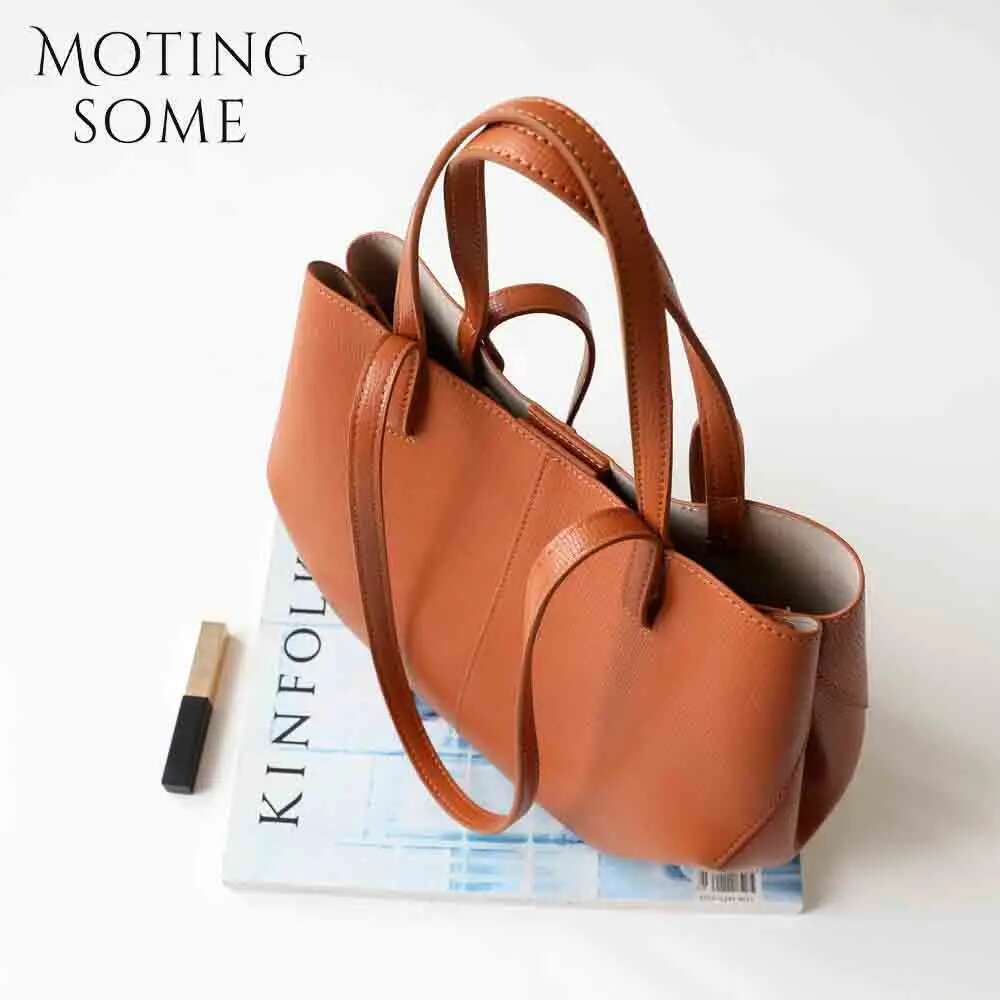 Motingsome Chic French Style Woman Cow Leather Handbag And Purses Oversize Fold Designer Casual Tote 2024 New
