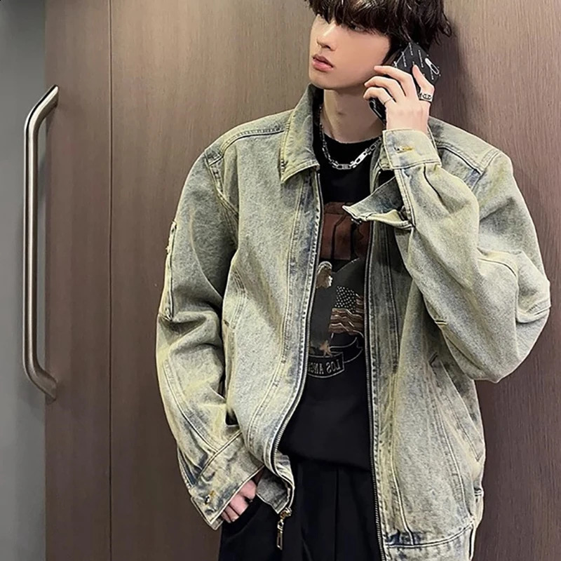 Mens denim jacket autumn vintage washed casual Versatile Fashion Korea Style Trendy High Street 250401
