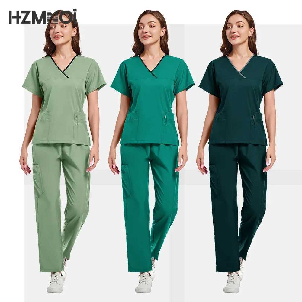 New Nurse Uniforms Women Men Casual Jogger Pants Set Pharmacy Work Clothes Medical Hospital Doctor Nursing Uniform High-end Suit X2504101