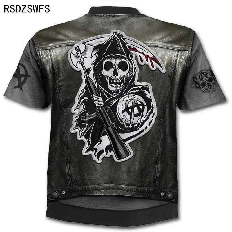 Brand motorcycle T-shirt punk T-shirt knight T-shirt 3D T-shirt mens casual hip-hop summer T-shirt mens top M250411
