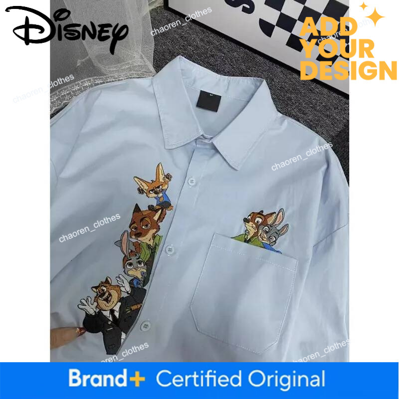 Disney Zootopia blue long sleeve shirt women's spring and autumn cute cartoon personality cardigan fashion simple top holiday gift