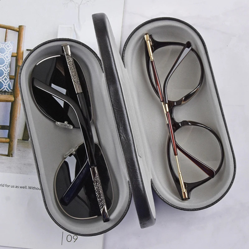 High quality multifunctional double-layer metal glasses case kit bracket box dual-use leather reading glasses case 250409
