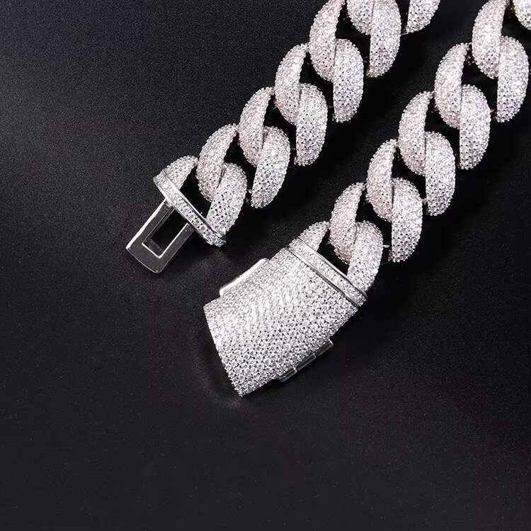 Luxury Bling Rappers Hip Hop Jewelry 17mm 925 Sterling Silver 4 Rows VVS Moissanite Iced Out Thick Cuban Link Chain Necklace
