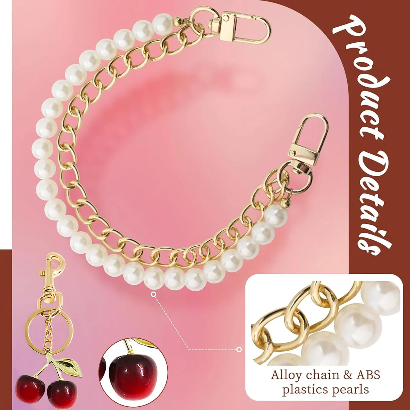 3 PCS Bag Charms Pearl Cherry Keychains Replacement Extension Chain for Crossbody Bags Handbag Straps 251110