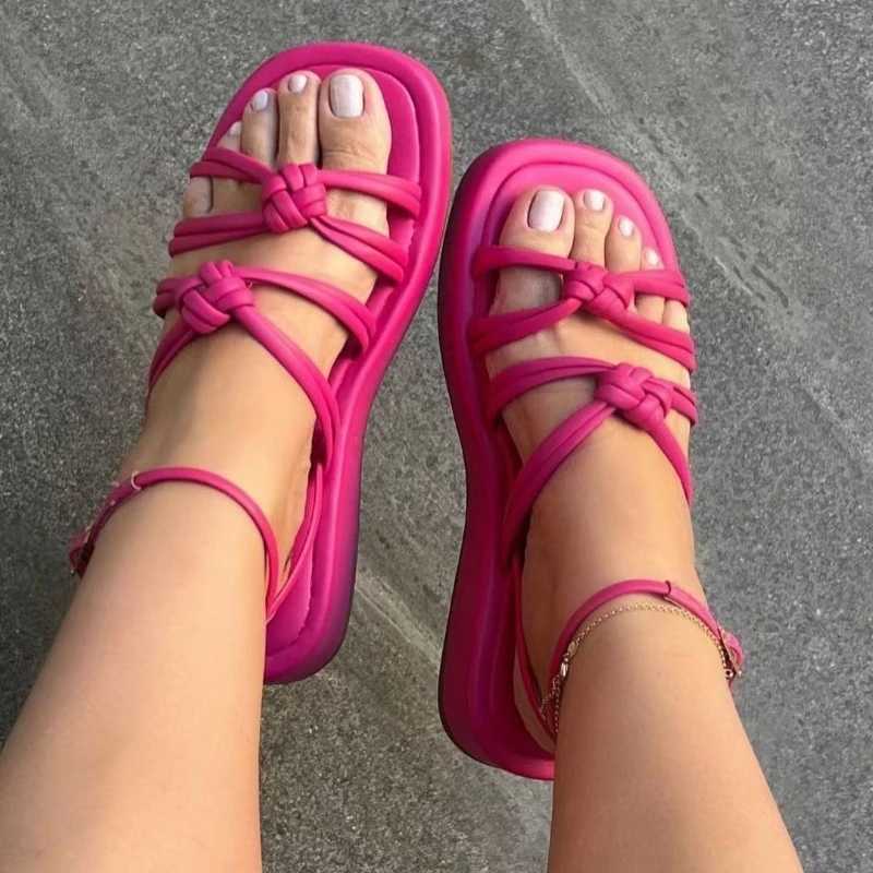 Summer New Womens Sandals 2023 Solid Color Round Head Thick Bottom Gladiator Sandals Plus Size 43 Womens Beach SandalsXJ250410