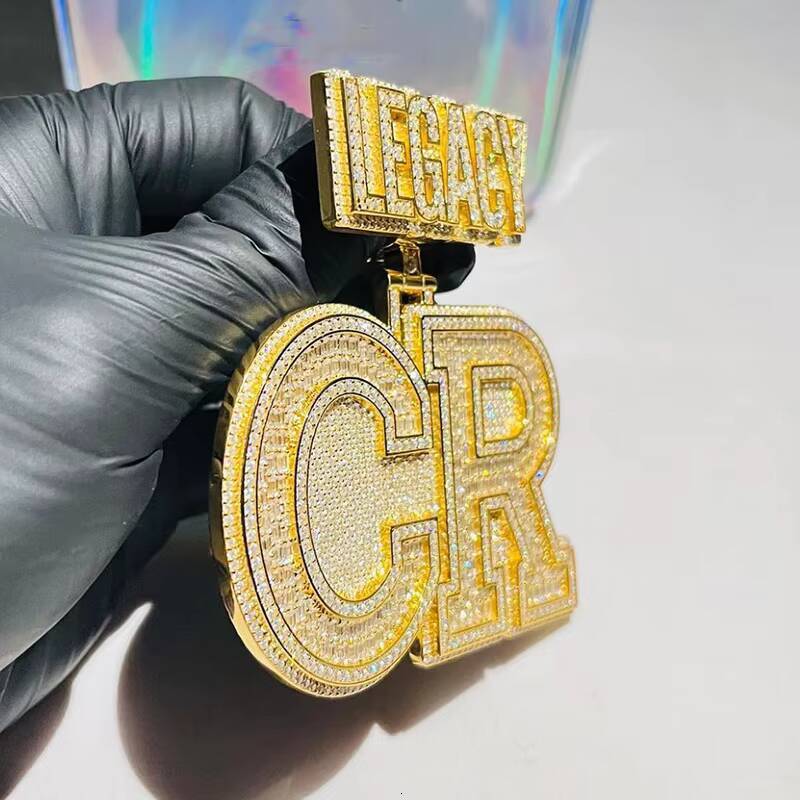 Iced Out Bling Hip Hop Jewelry 925 Sterling Silver Rectangle Letter Name Custom Moissanite Pendant Hiphop Customizable