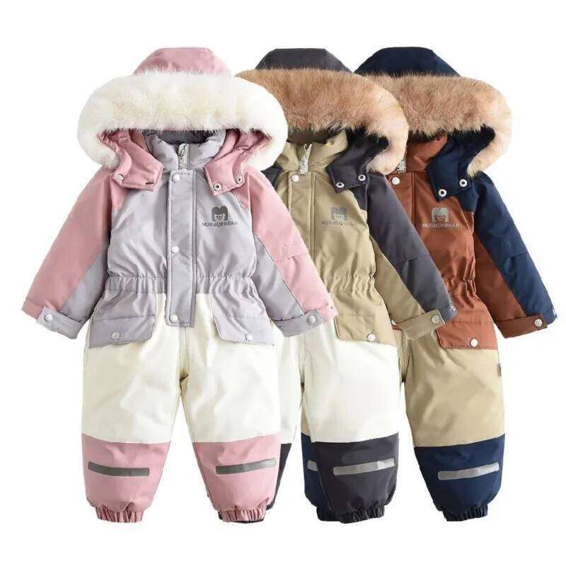 Crawling Snowboarding Jumpsuit Baby Shell Jacket Ski Extra Thick Waterproof Girl Infant Skiing Suit Children