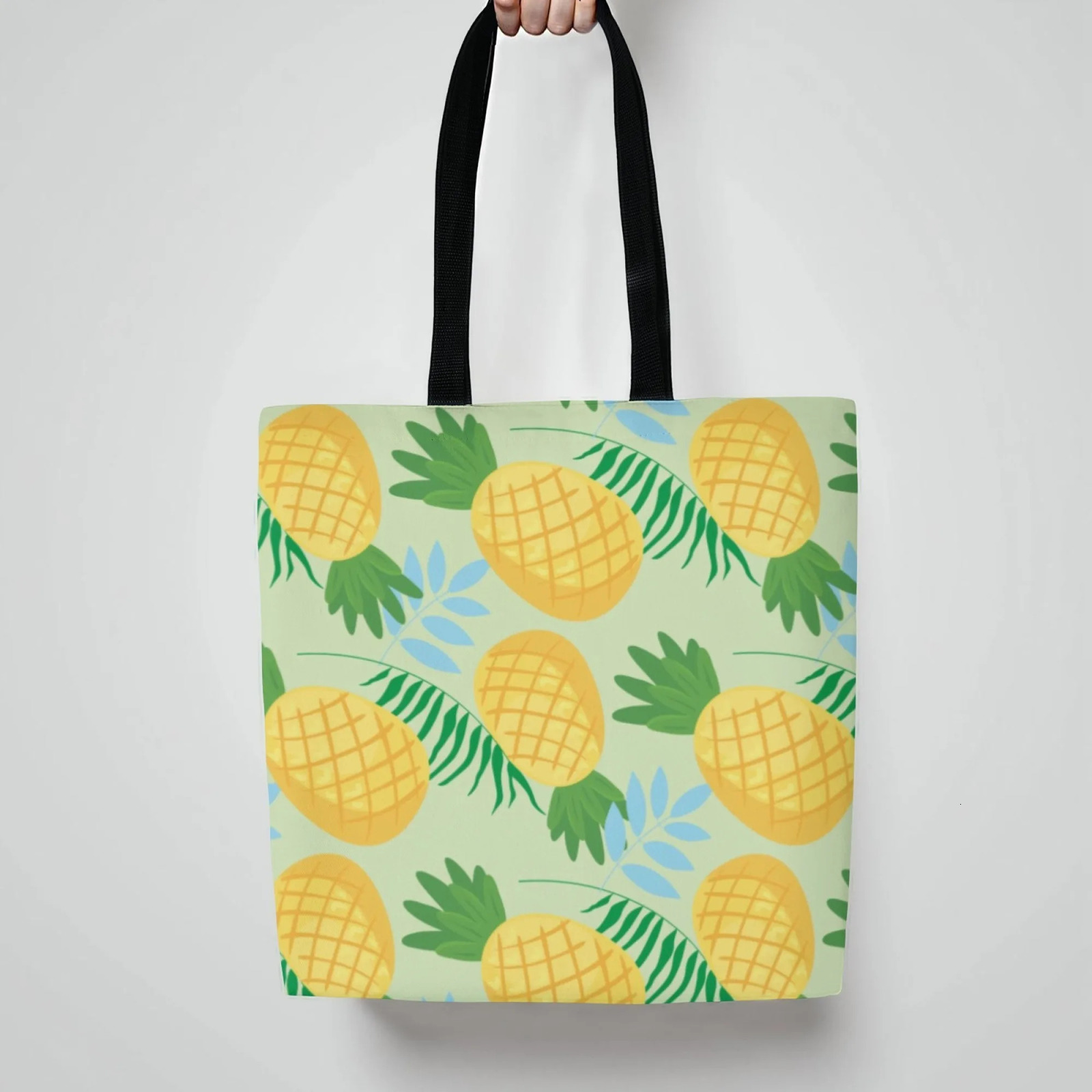 Korean Tropical Trend Canvas Tote Women Bag Light Green Pineapple Print Fashion Reusable Handbag Perfect for Daily Commute 251110