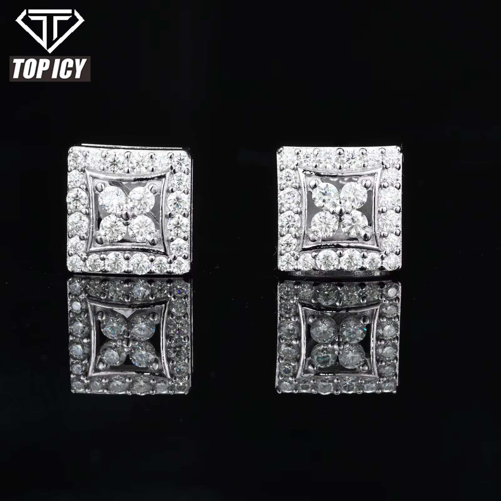 High Quality Fashion Jewelry Women New Arrival 925 Sterling Silver Square Stud Earrings VVS D Moissanite Diamond Earrings