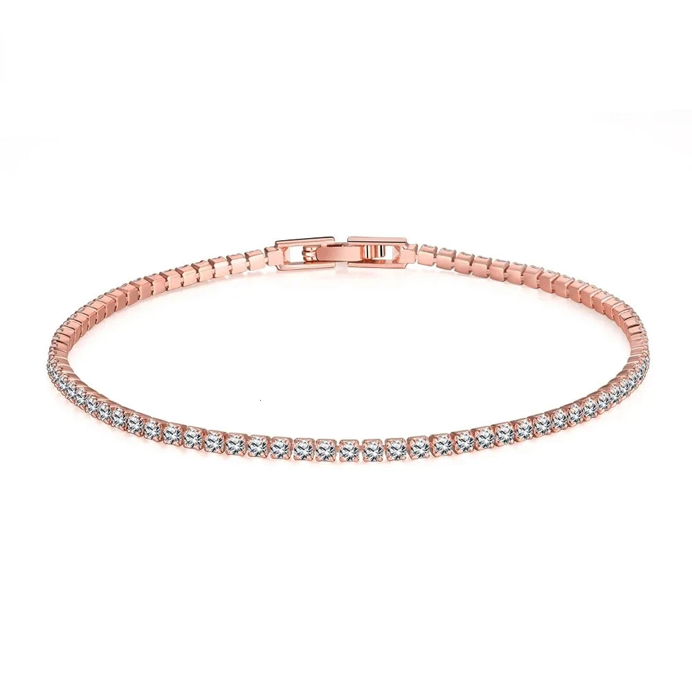 925 Sterling Silver Plated 18K Rose Gold 16CM To 19CM Tennis Bracelet 25MM Zirconia Anniversary Gift 251103