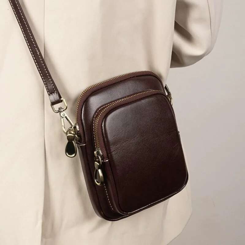 Genuine Leather Handbag For Women 2024 Trend Small Simple Vegetable Tanned Cowhide Mobile Phone Crossbody Shoulder Bag