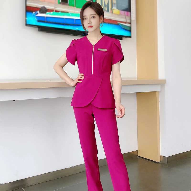 Beauty Sn Womens Work Clothes V-neck Spa Work Clothes Hospital Womens Uniform Solid Color Set X250410