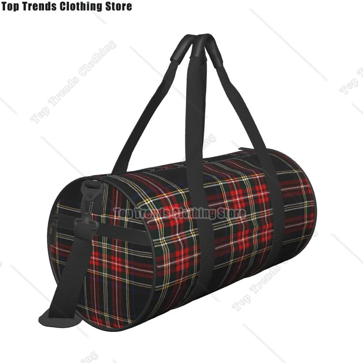 Black Modern Scottish Tartan Travel Bags Men Fitness Handbag Cylinder Shoulder Bag Women Large Travel Tote Luggage Bag 251110