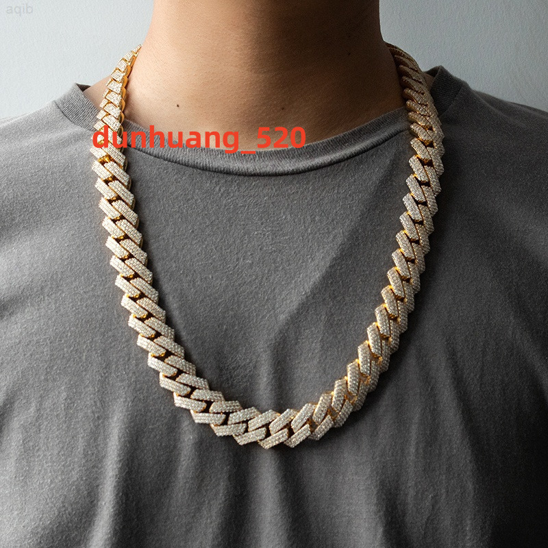 500 Gram Gold Plated S925 Sterling Silver 18mm Three Rows Ice Out Vvs Moissanite Cuban Link Chain