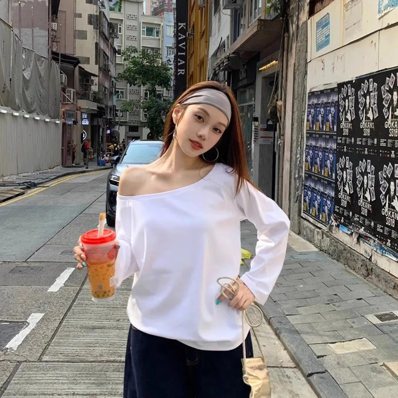 No Hat Hoodies Women Autumn Sexy Spicy Girls Solid Simple Basic Off Shoulder Baggy Cozy Streetwear Korean Style Prevalent Cool 250410