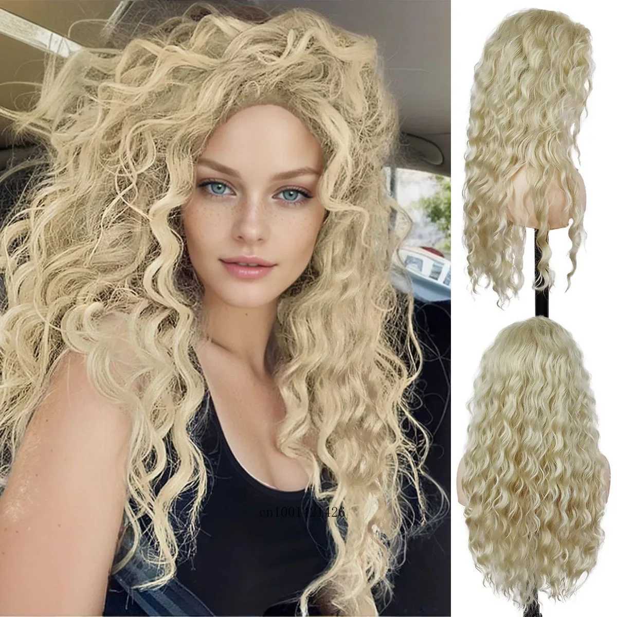 Synthetic Hair Realistic Long Yellow Blonde Curly Wig Free Part Hairline Light Thick Fluffy Wavy Wigs Natural Roleplay CosplayT251111