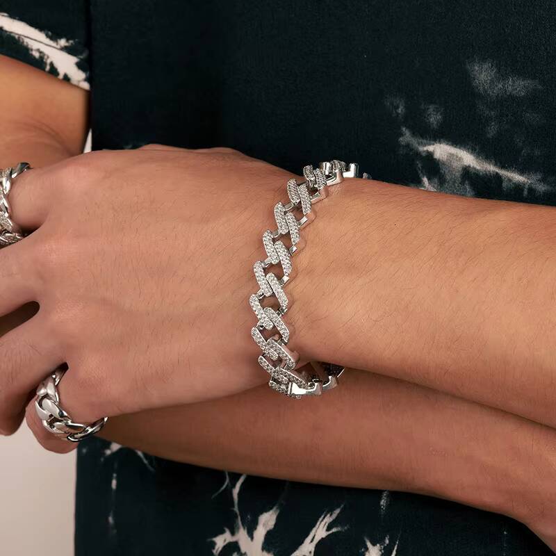 Classical Style 7 Inches 8 Inches 925 Sterling Silver VVS Moissanite Men Hip Hop Cuban Link Chain Bracelet