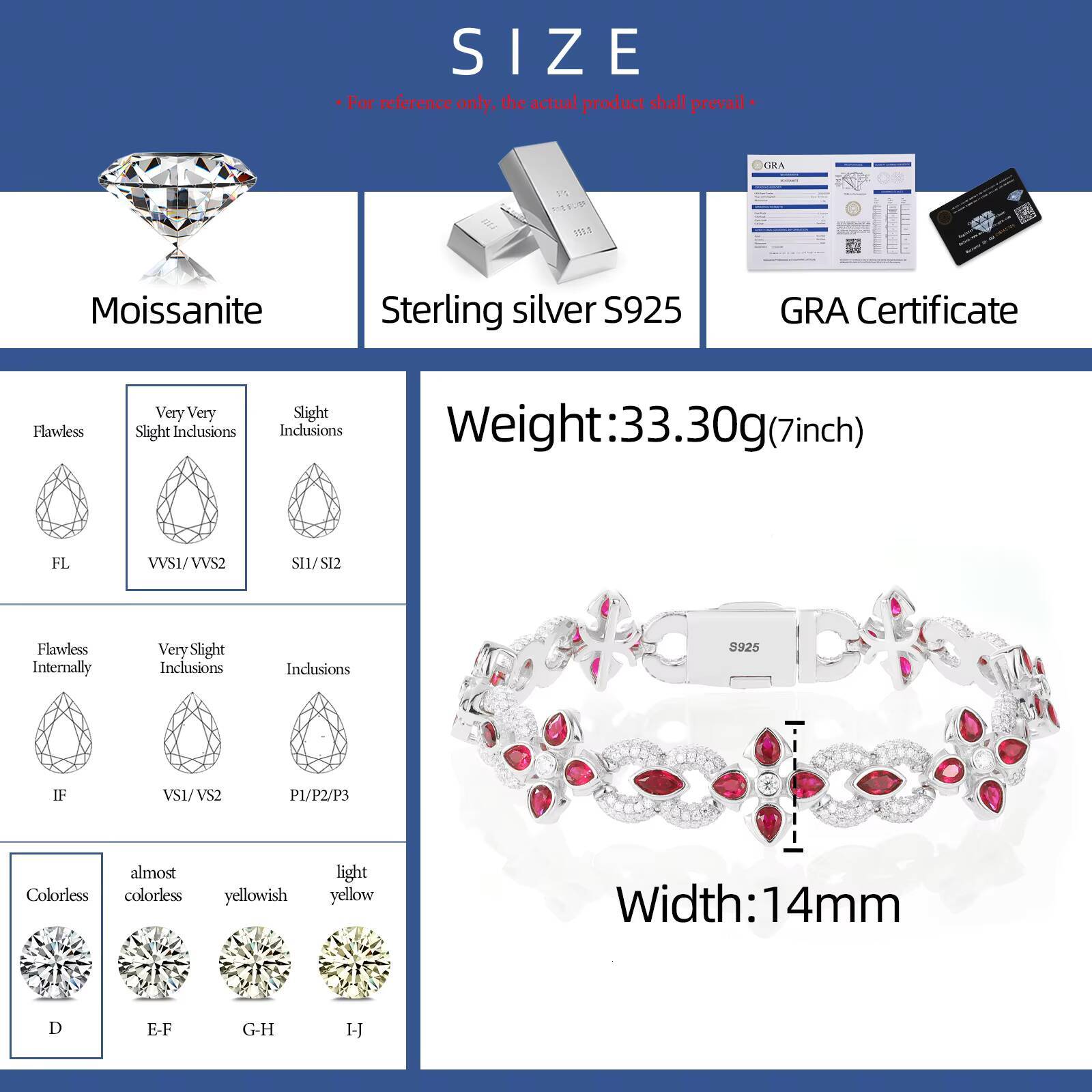 Fine Jewelry Luxury Men 10mm 14mm 925 Sterling Silver VVS Moissanite Diamond Colorful Moissanite Four Leaf Clover Infinity Link Bracelet