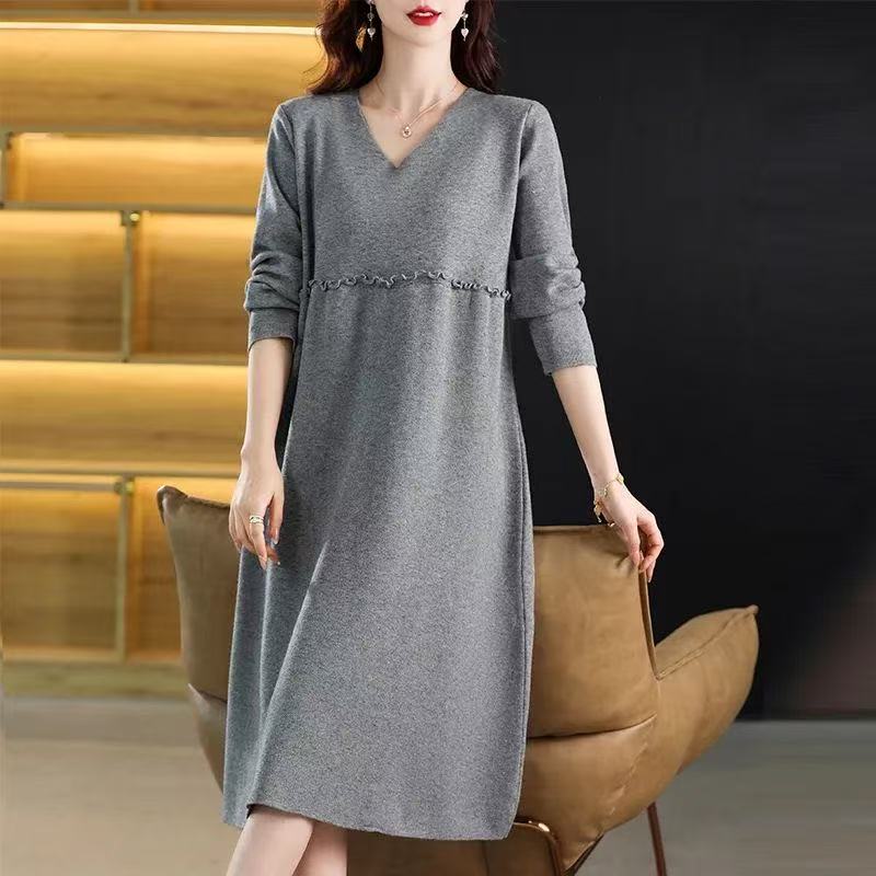 plus size women's new long sleeve high waist printed banquet dress mid-length skirt D02821