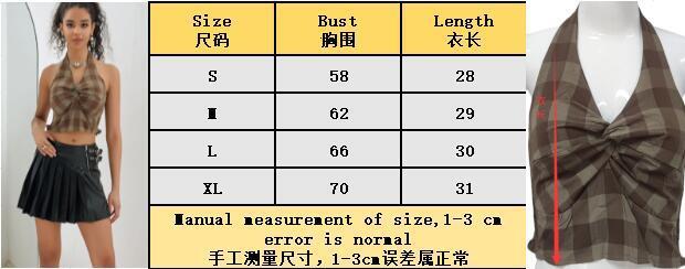 American style spicy girl hanging neck plaid twisted small vest women's summer design sense niche sleeveless sexy backless top
