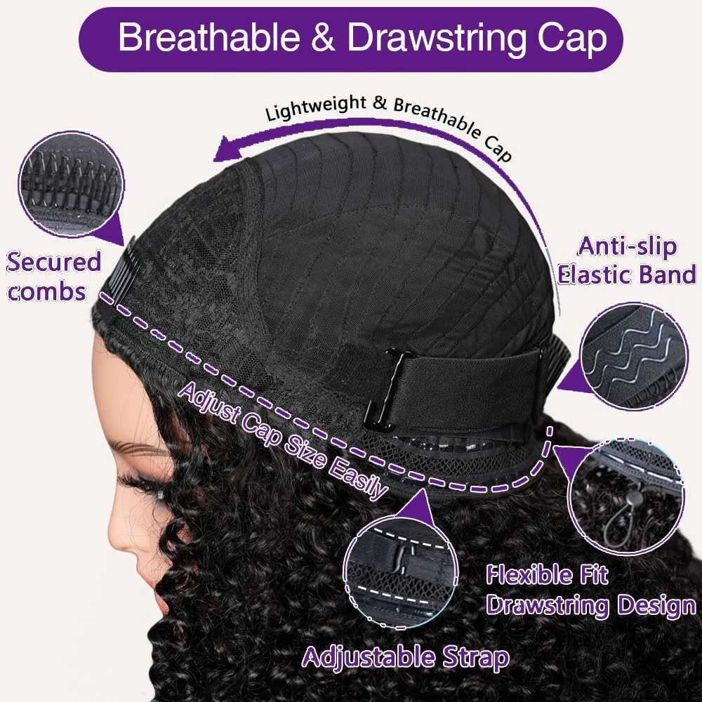 200 Density 3 In 1 Half Wigs Human Hair Curly Glueless Wig Natural Curly Adjustable 16-32 inches Half Wig For WomenT251111