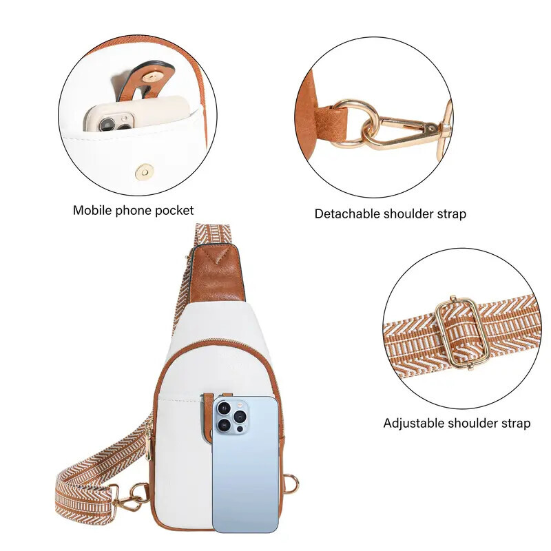 FL- Sling Bag for Women Crossbody Fanny Packs for Women Leather Sling Chest Bag with Adjustable Strap Beige Brown