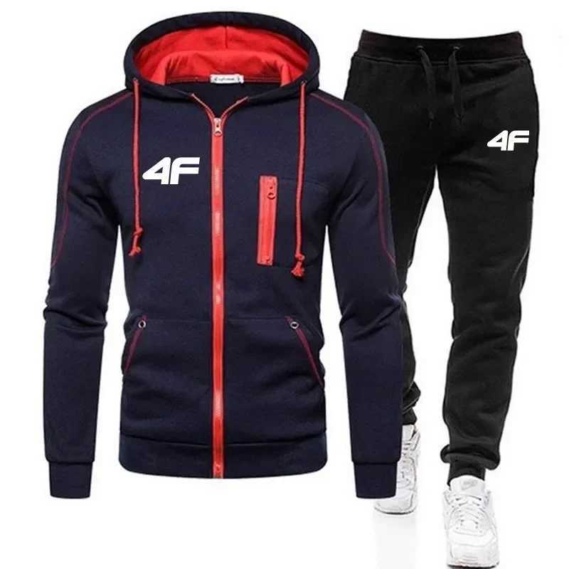 Thick and warm mens sportswear for autumn and winter zipper hooded sweatshirtpants 2-piece set for sportsT251111